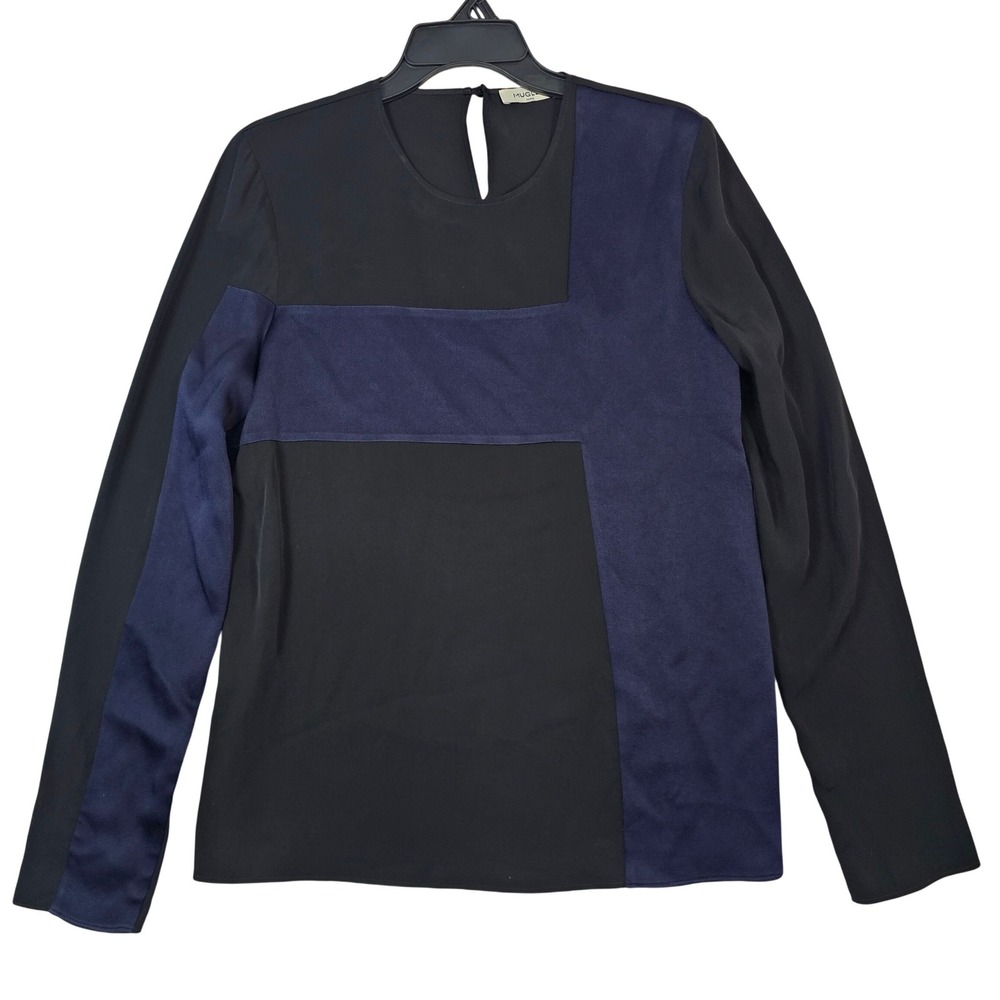 Mugler Paris Colorblock‎ Long Sleeve Blouse Black Navy Blue Acetate Viscose 40